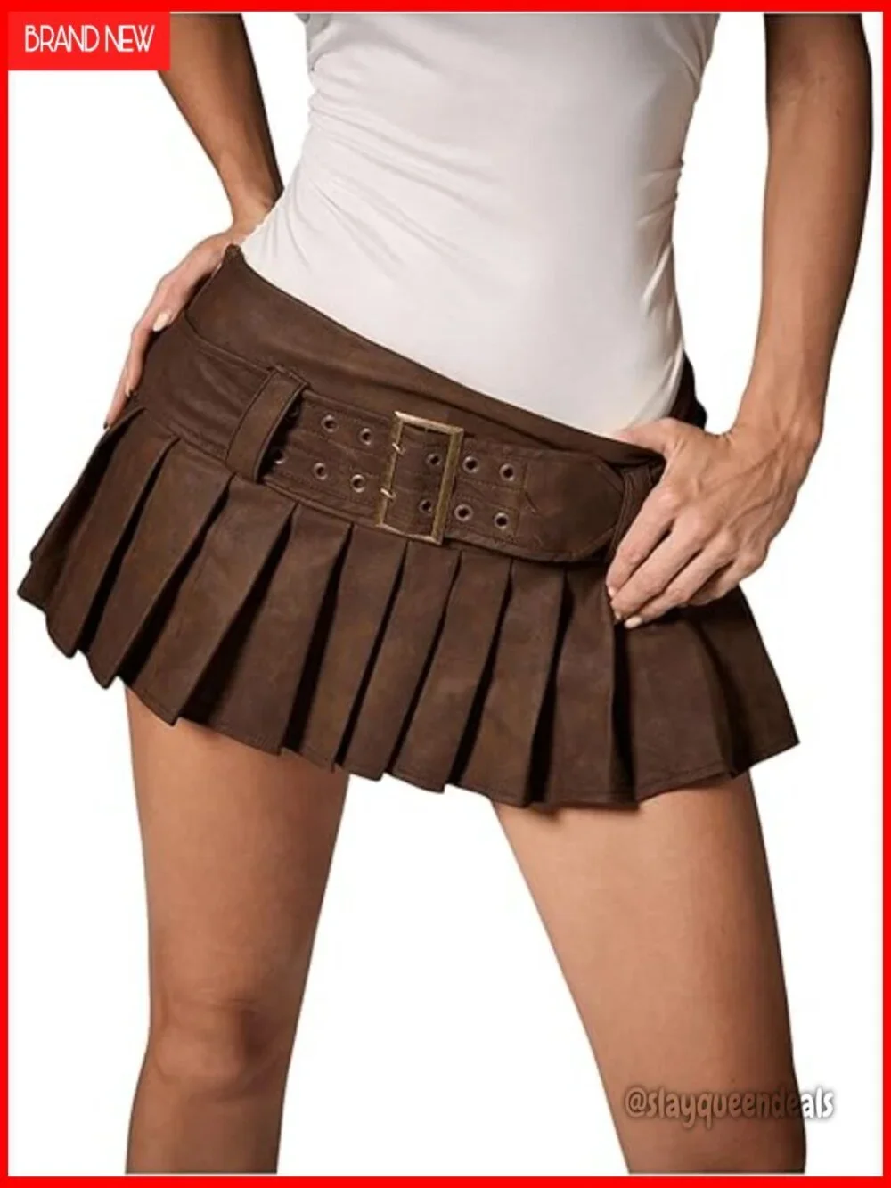 Low Rise Pleated Mini Skirt with Buckle Belt, Y2K Western Style